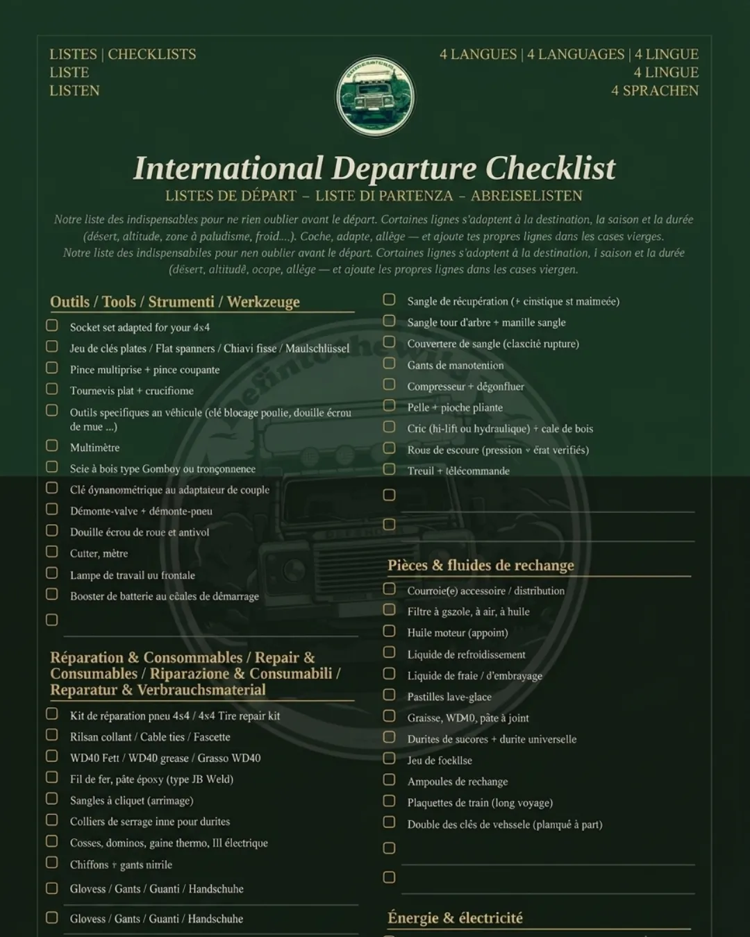 4x4 essentials checklist to download as a printable, tickable PDF
